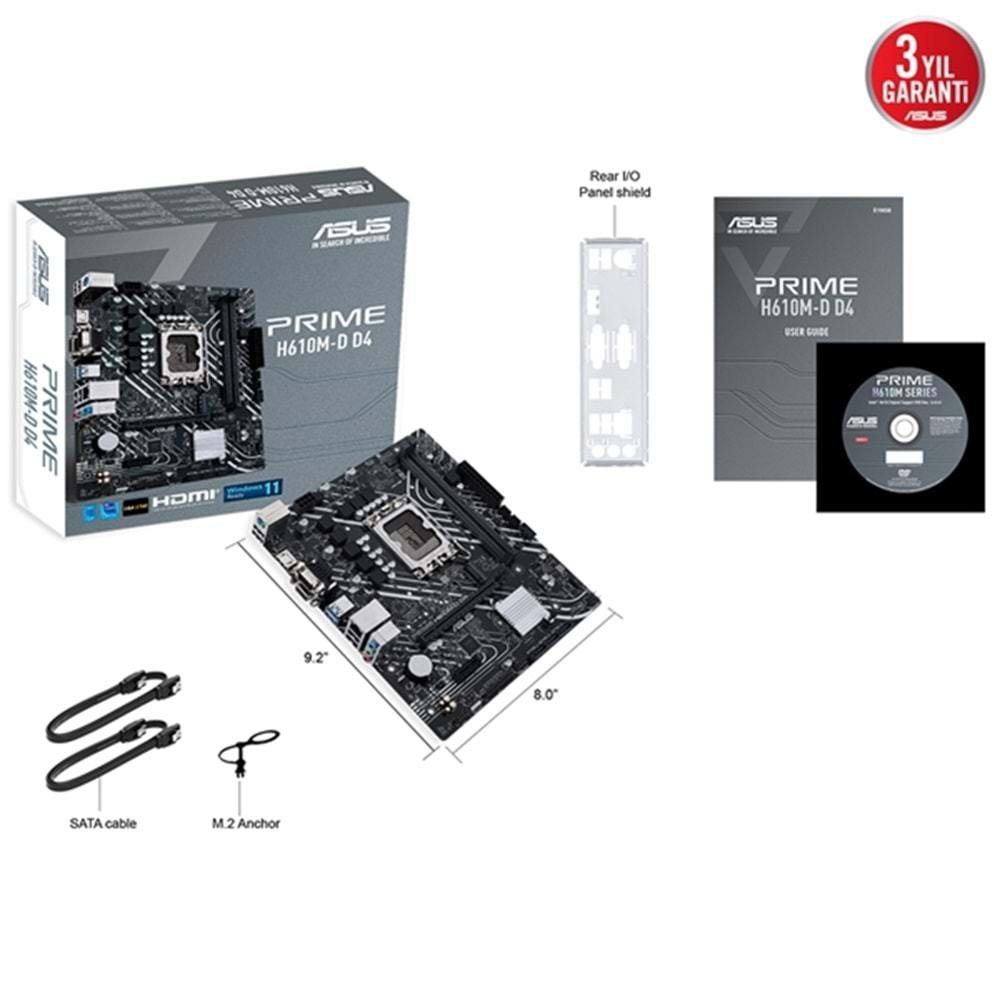 Asus PRIME H610M-D D4 B610 DDR4 M.2 HDMI/VGA PCI 4.0 1700p Anakart