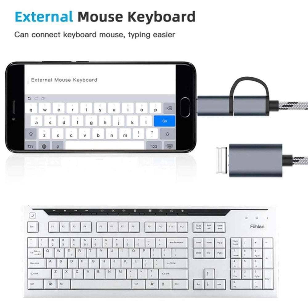 Usb 3.0 Otg To Type C Micro Usb Data Şarj Çevirici Dönüştürücü Adaptör