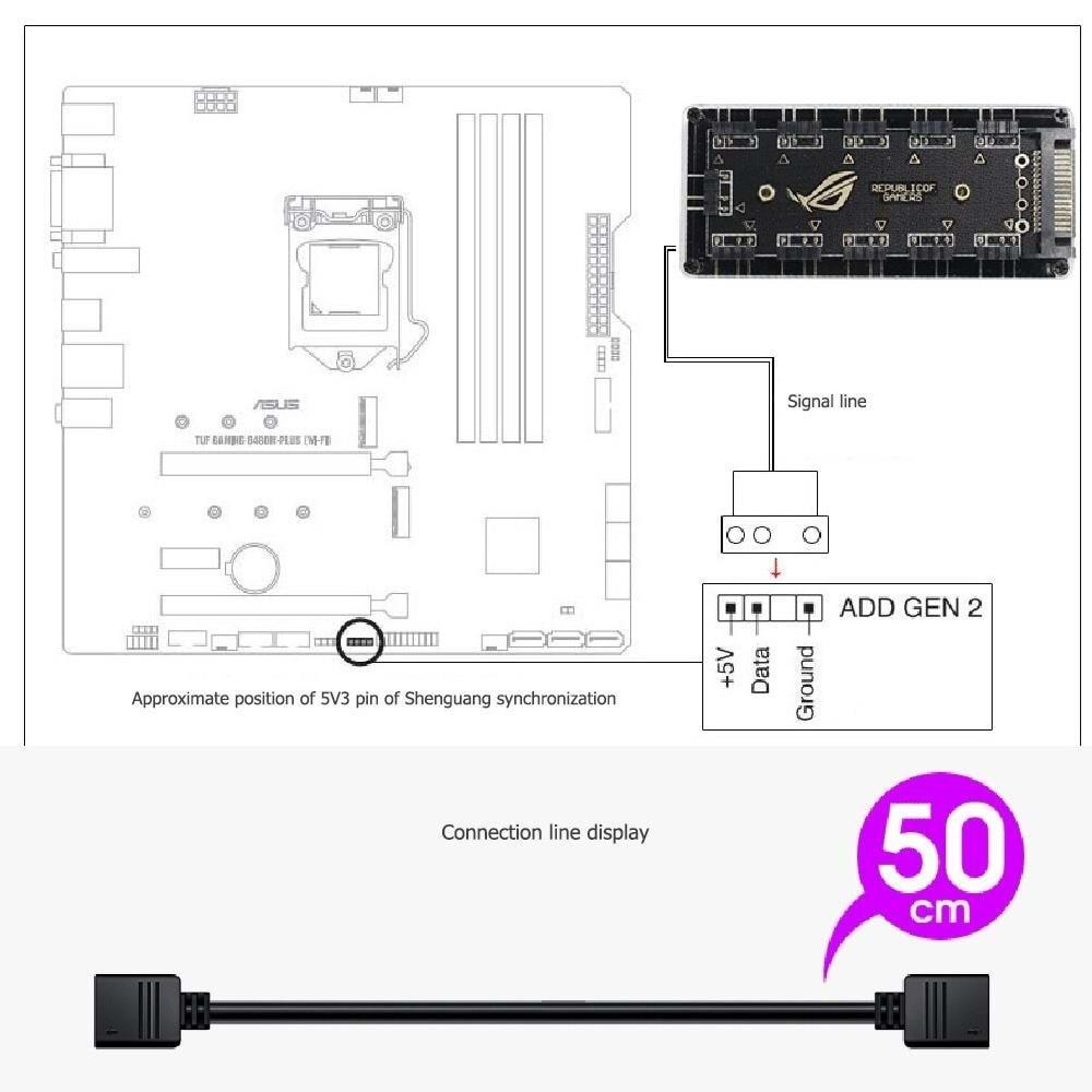 Argb Rgb Led 3 Pin 11 Port 5V Sata Power Güç Fan Çoklayıcı Şerit Hub Kablo Splitter