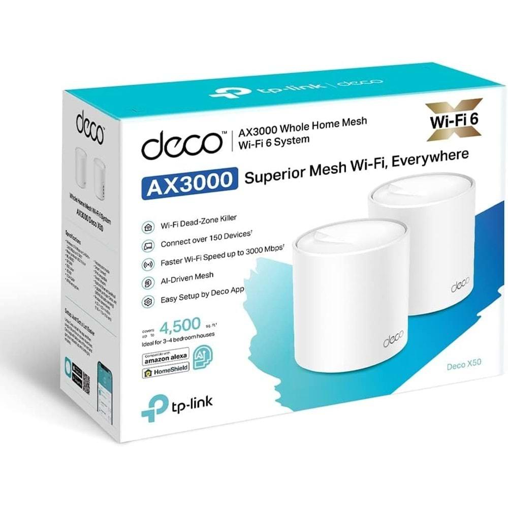 TP-Link Deco X50 (2-pack) AX3000 Mbps Tüm Ev Mesh Wi-Fi 6 Sistemi ( 2’li Paket )