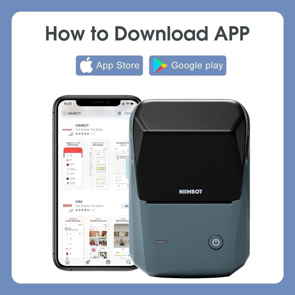 Niimbot B1 Bluetooth Taşınabilir Termal Etiket Yazıcı Göl Mavisi