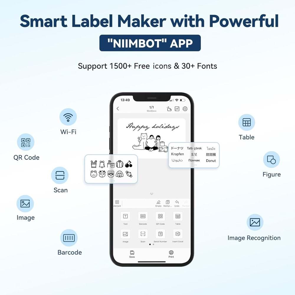 Niimbot B1 Bluetooth Taşınabilir Termal Etiket Yazıcı Göl Mavisi