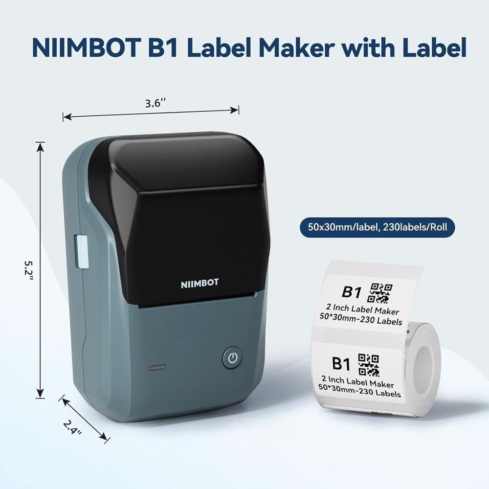 Niimbot B1 Bluetooth Taşınabilir Termal Etiket Yazıcı Göl Mavisi