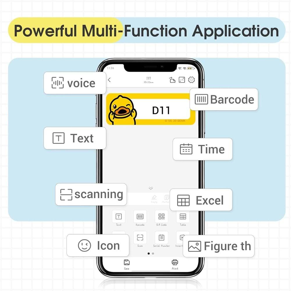 Niimbot D11 Bluetooth Taşınabilir Termal Etiket Yazıcı Siyah