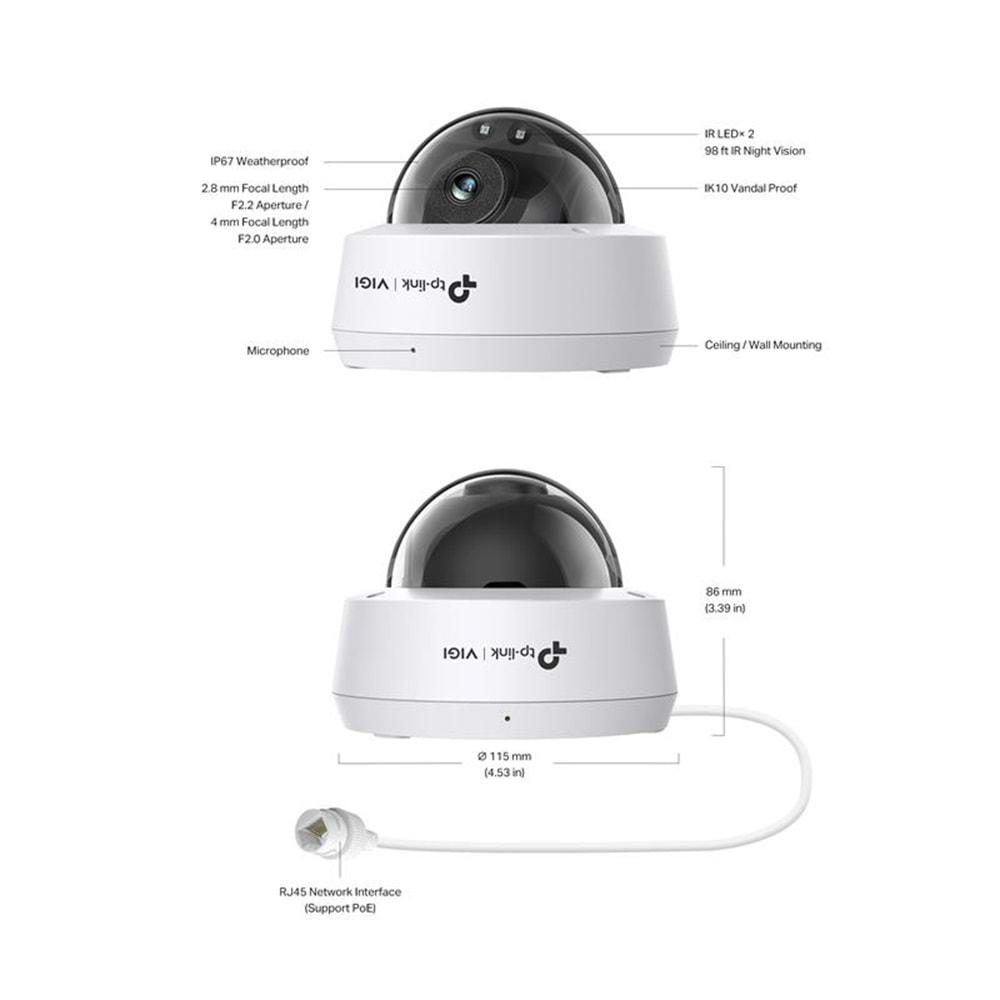 TP-Link Vigi C220I V1.0 2MP 2.8mm IR Dome IP Kamera ( IK10, Dahili Mikrofon )