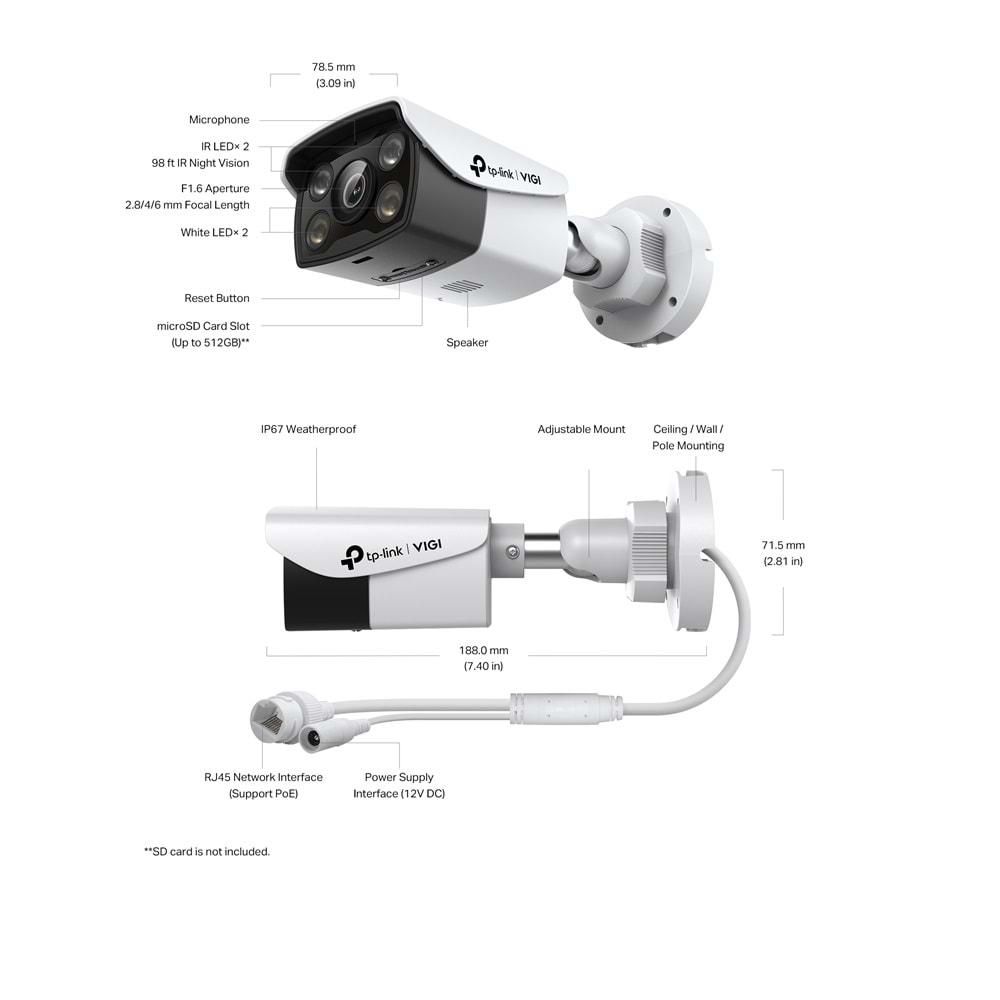 TP-Link VIGI C340 4mm 4MP Full-Color Bullet IP Kamera (Çift Yön Ses, Aktif Savunma)