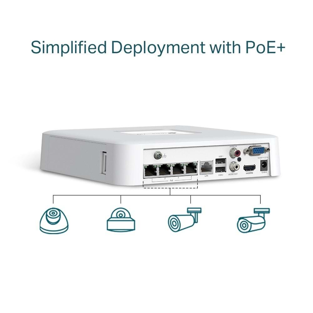 TP-Link VIGI NVR1104H-4P V1.0 4 Kanal NVR Kayıt Cihazı H.265+ 4K PoE 53W