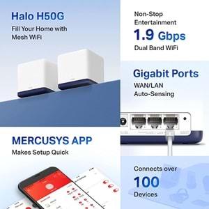 TP-Link Mercusys Halo H50G (2-pack), AC1900 Tüm Ev Mesh Wi-Fi Sistemi