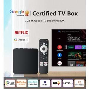 Dcolor GD2 4K Tv Box Android 12 2GB+32GB Google Netflix L1 Sertifikalı TRT Bandollü Tv Kutusu