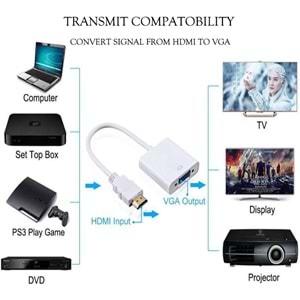 Hdmi To Vga Çevirici Dönüştürücü Adaptör Monitör Laptop Uydu Kablosu