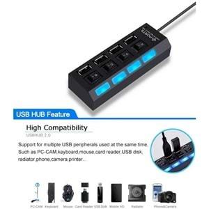 4 Port Usb 2.0 Hub Çoğaltıcı Çoklayıcı Switch Işıklı Anahtarlı