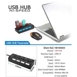 4 Port Usb 2.0 Hub Çoğaltıcı Çoklayıcı Switch Işıklı Anahtarlı