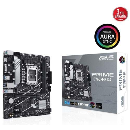 Asus Prime B760M-K D4 Intel B760 5333 MHz (OC) DDR4 Soket 1700 mATX Anakart
